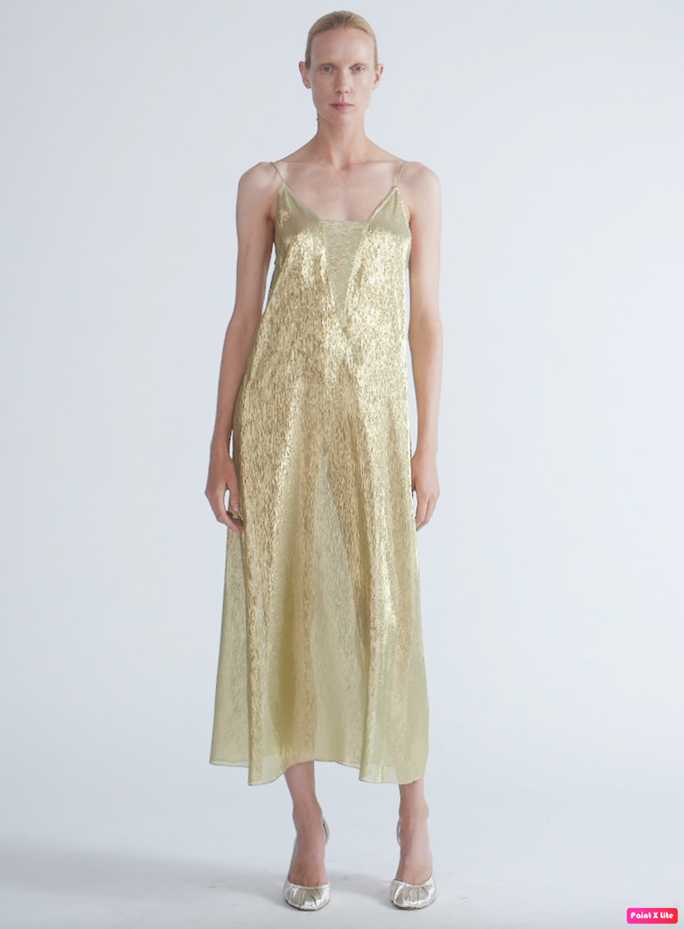 Metallic-effect silk dress