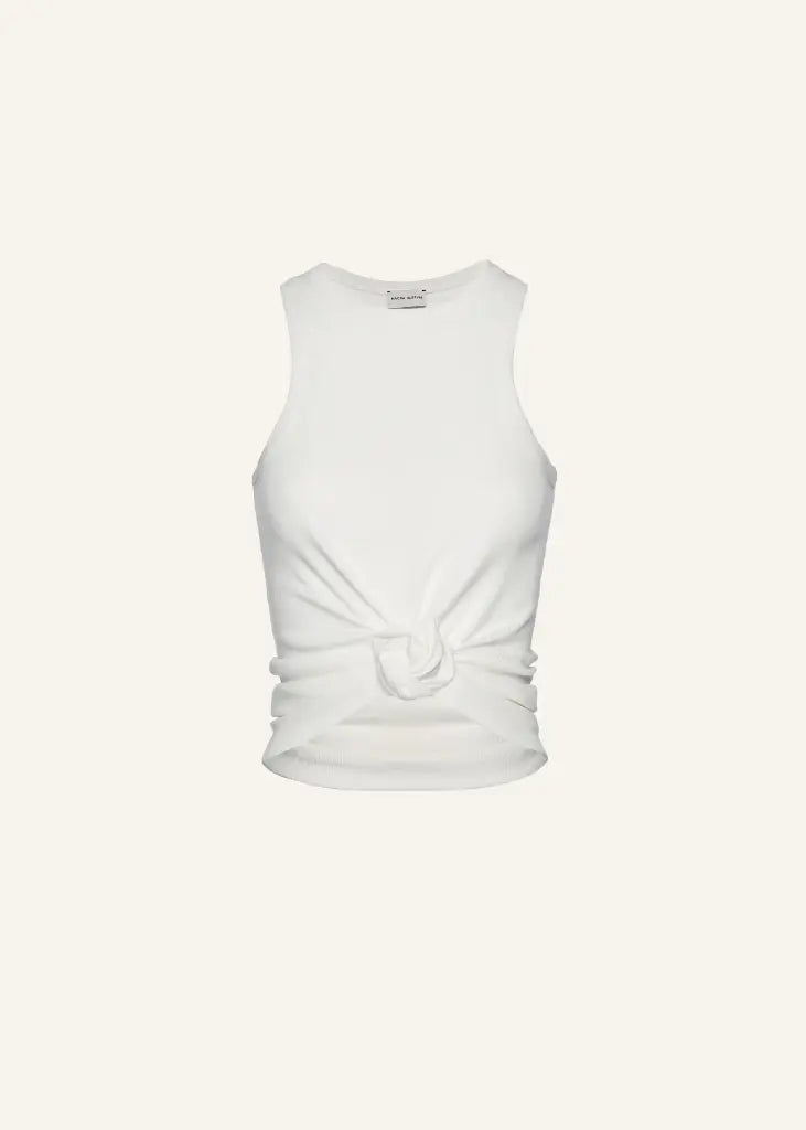 Knotted ribbed tank top in cream