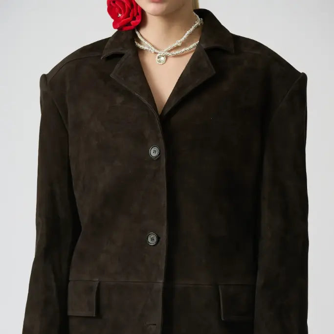 Brown Oversized Suede Leather Jacket