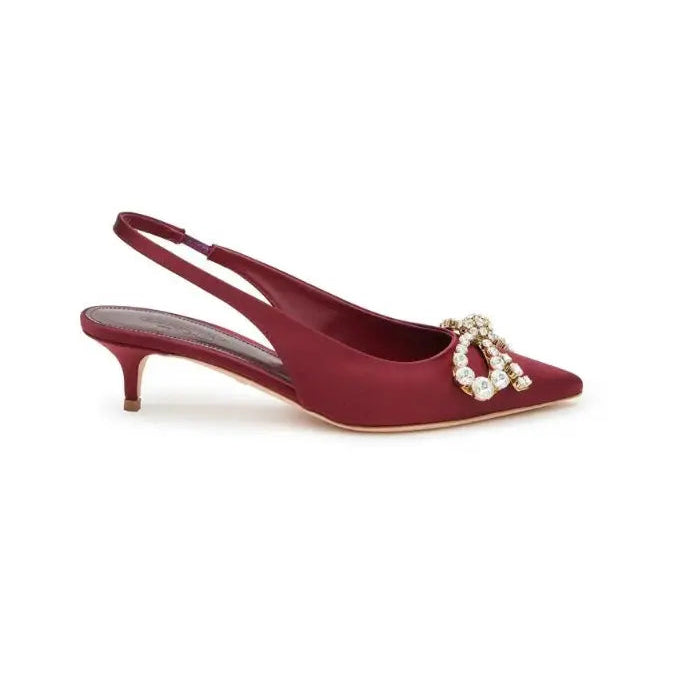 Burgundy Crystal-Embellished Slingback Pumps
