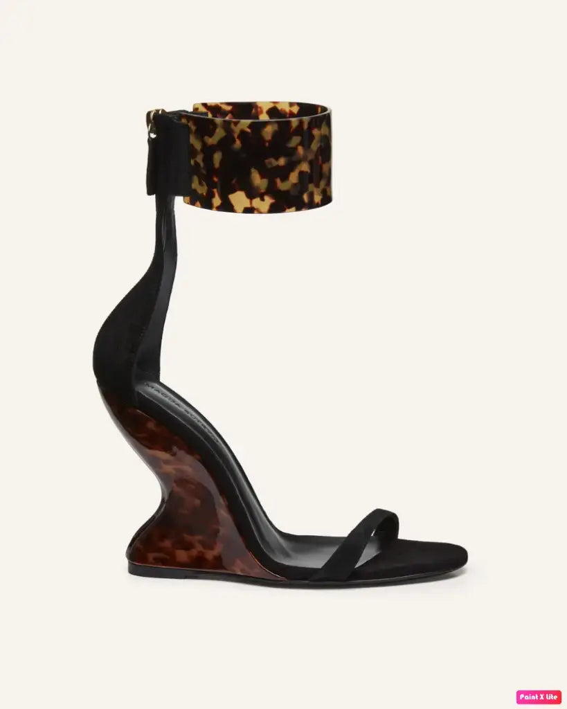 Black Tortoiseshell Leather Wedge Sandals
