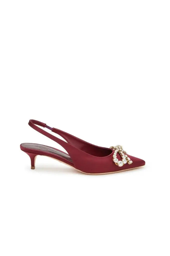 Burgundy Crystal-Embellished Slingback Pumps