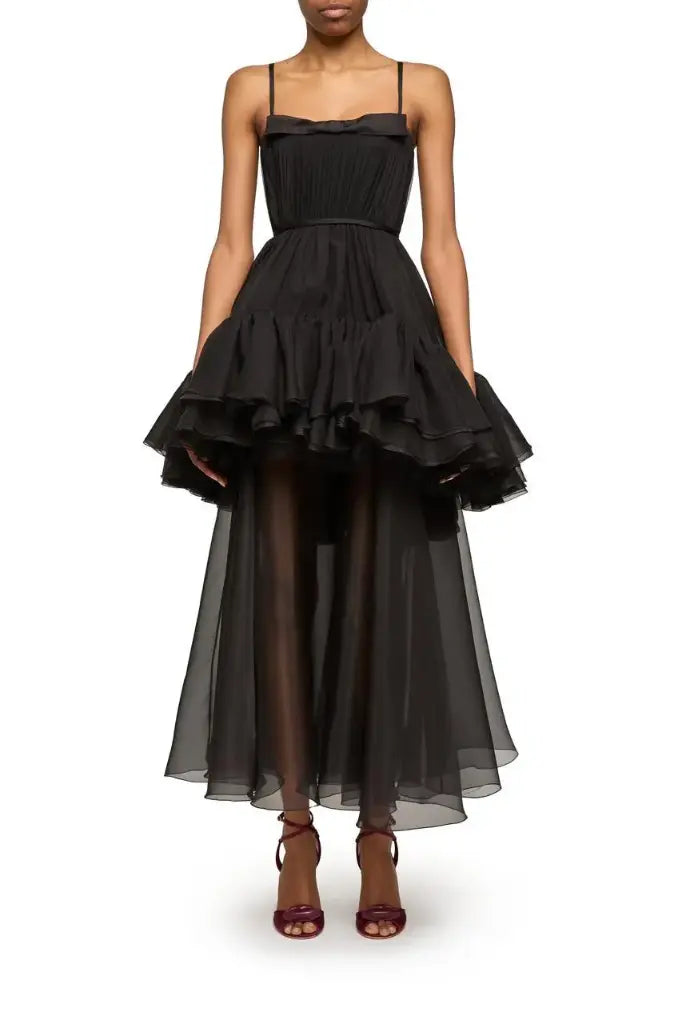 Layered Satin-Trimmed Silk-Chiffon Gown