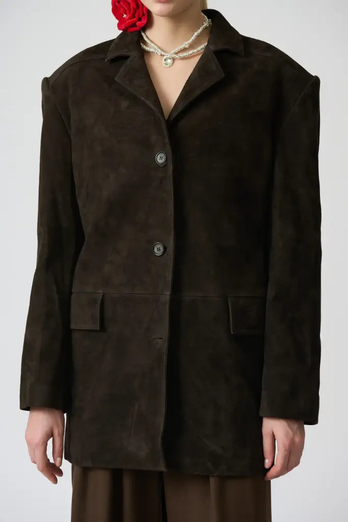 Brown Oversized Suede Leather Jacket