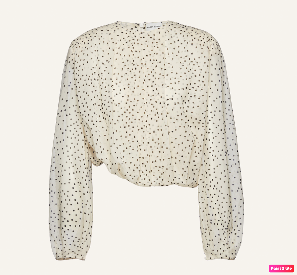 Cream Dotted Balloon-Sleeved Silk Blouse