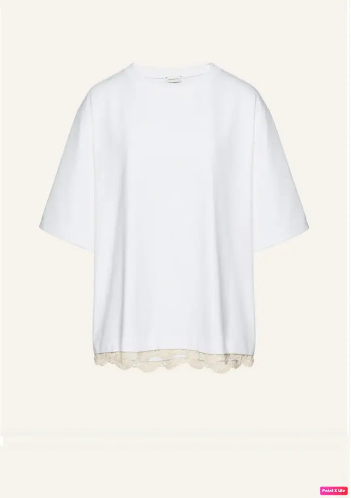 White Oversized Crochet-Hem T-Shirt