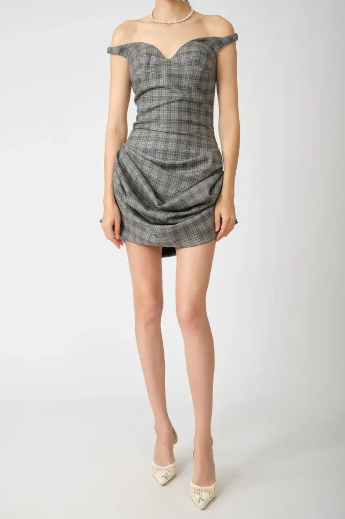 Ruched Off-Shoulder Wool-Blend Bustier Dress