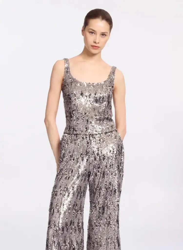 Silver Scoop Neck Sequined Top