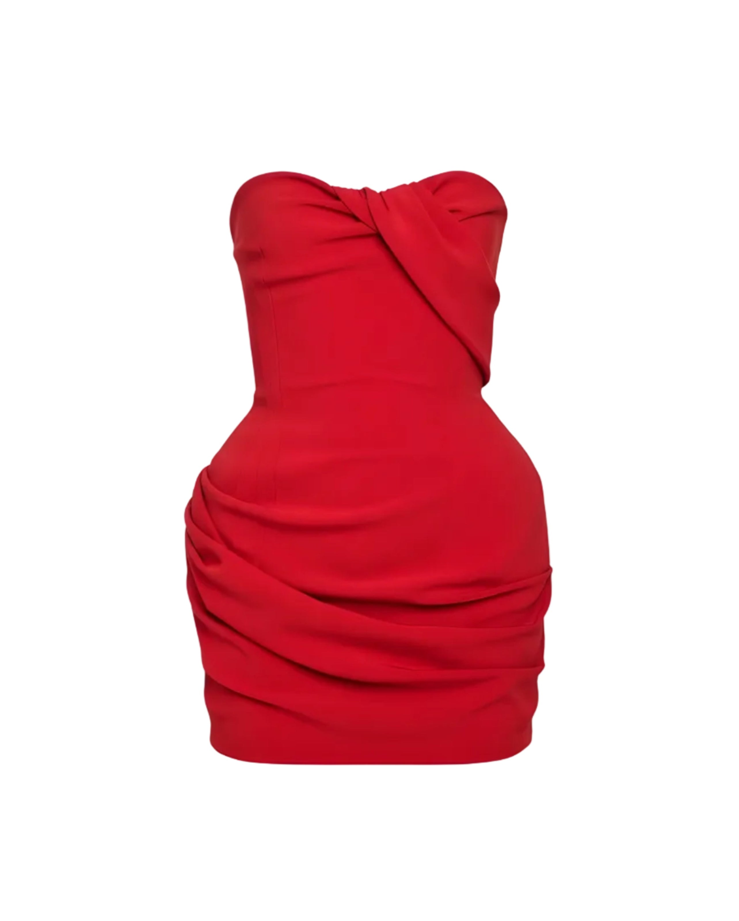Red Sculptural Wool Mini Dress