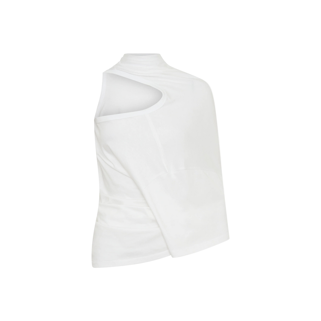 White One-Shoulder Draped T-Shirt