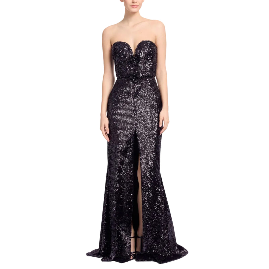 Black Embellished Sequins Strapless Gown