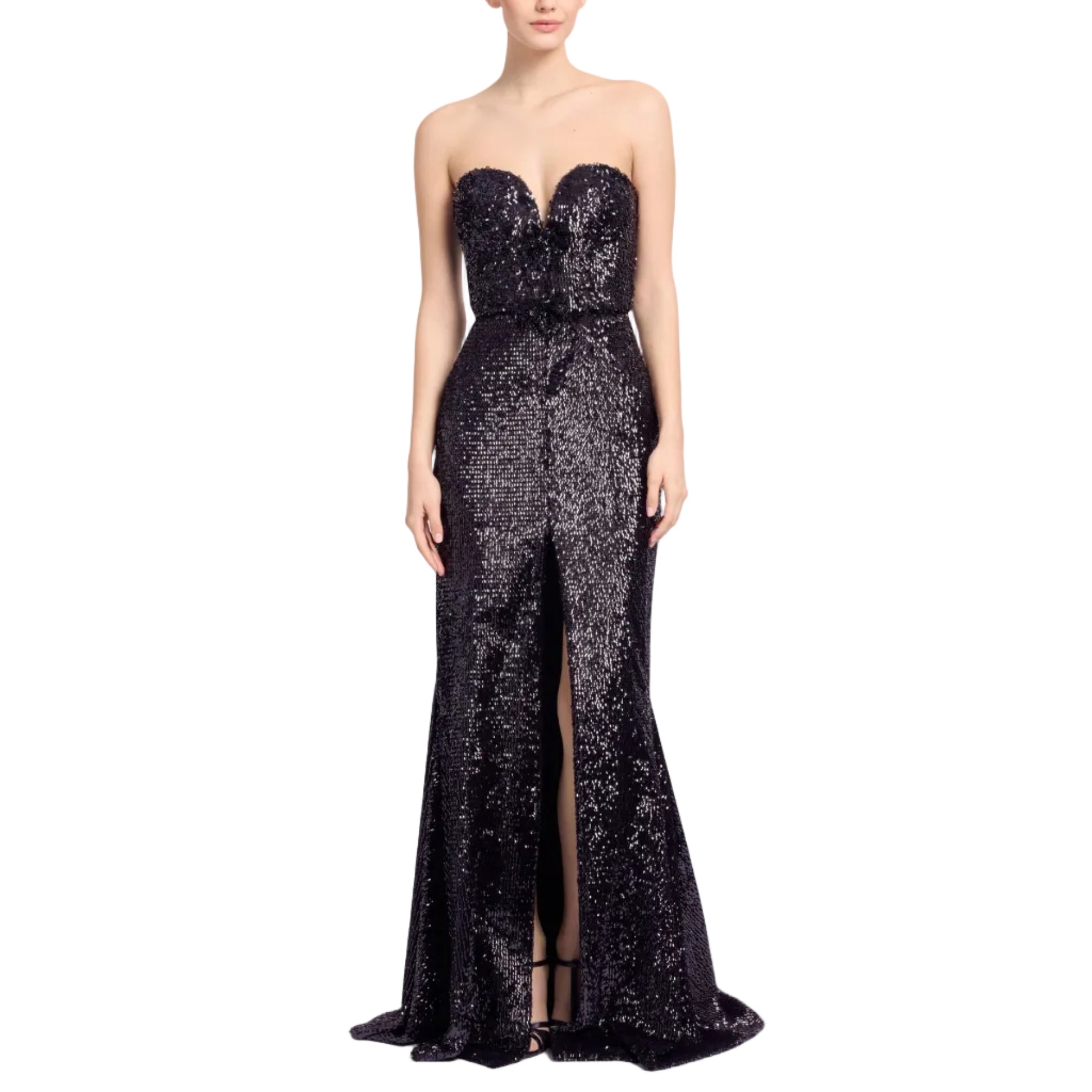 Black Embellished Sequins Strapless Gown