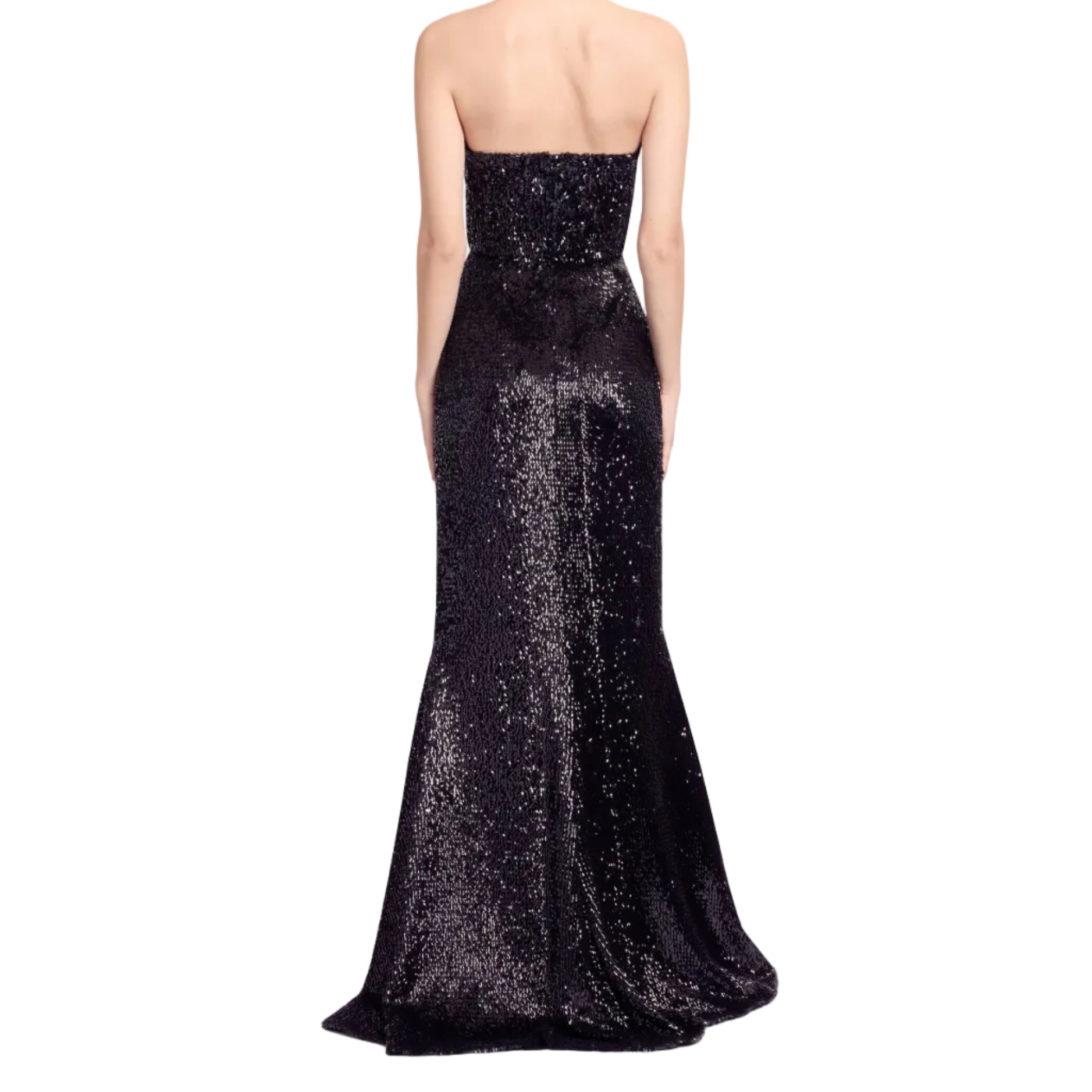 Black Embellished Sequins Strapless Gown