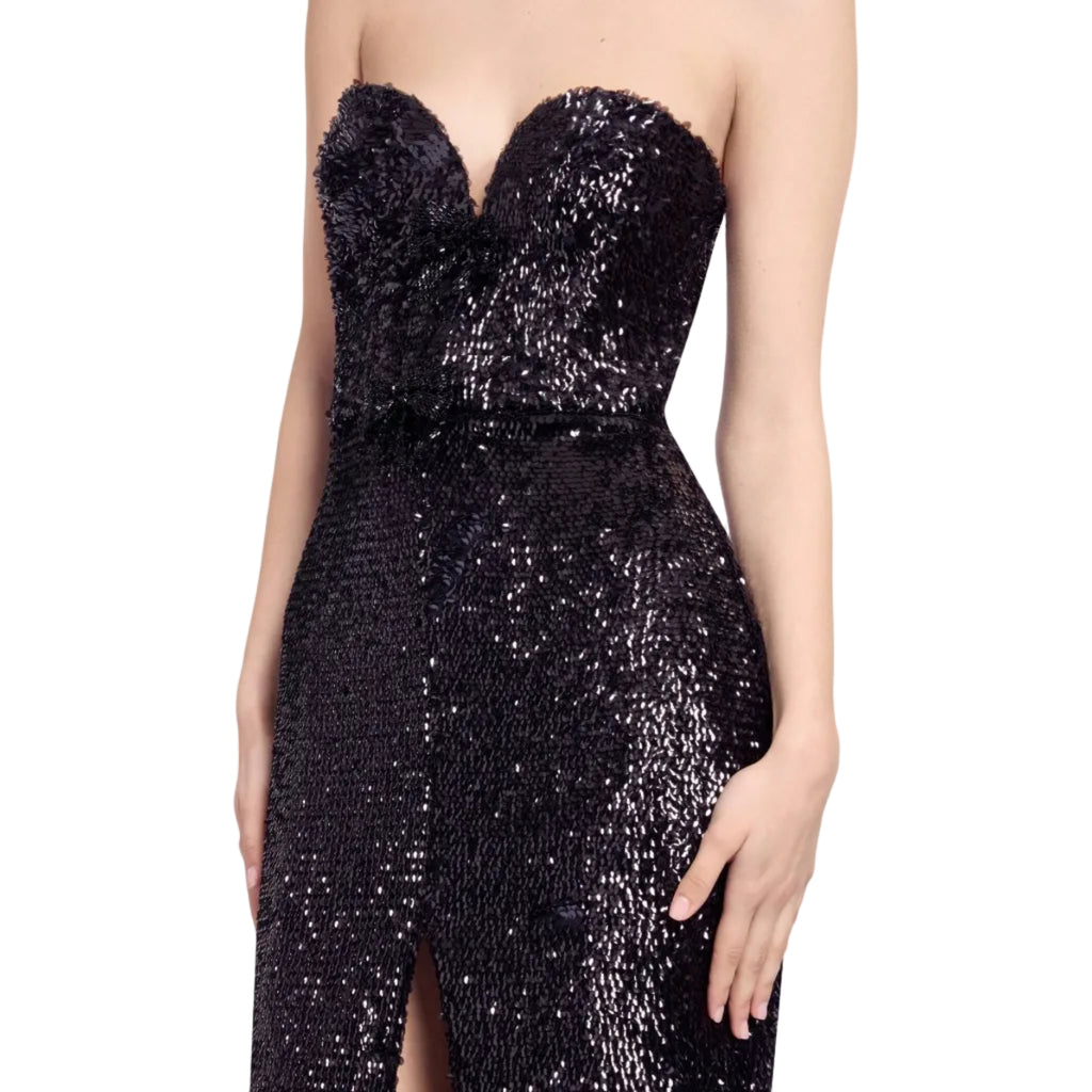 Black Embellished Sequins Strapless Gown