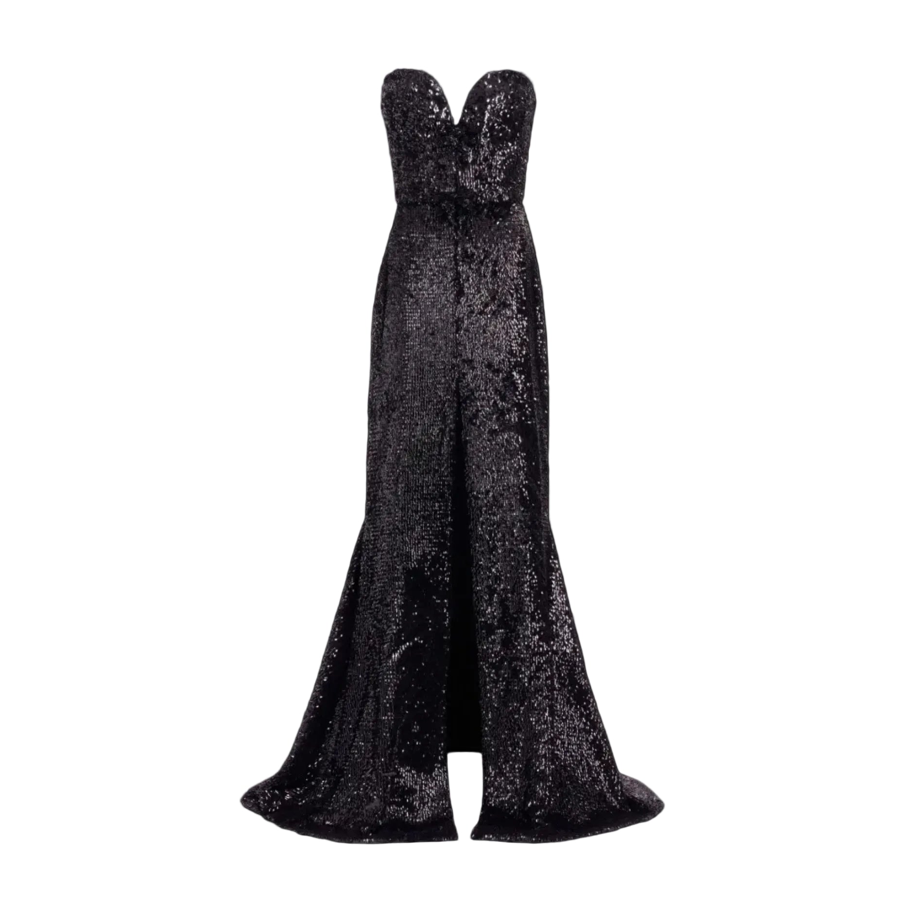 Black Embellished Sequins Strapless Gown