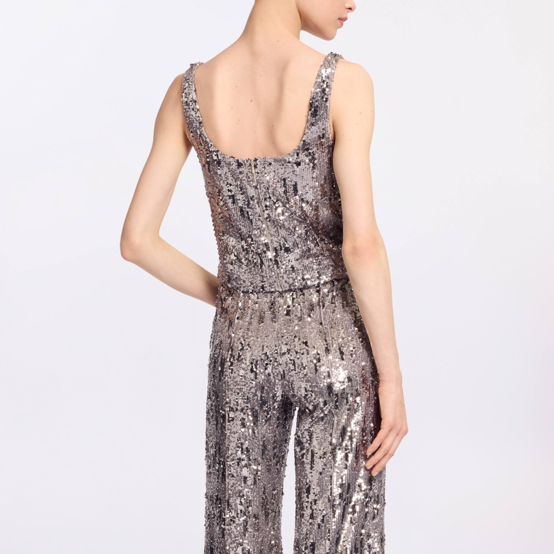 Silver Scoop Neck Sequined Top