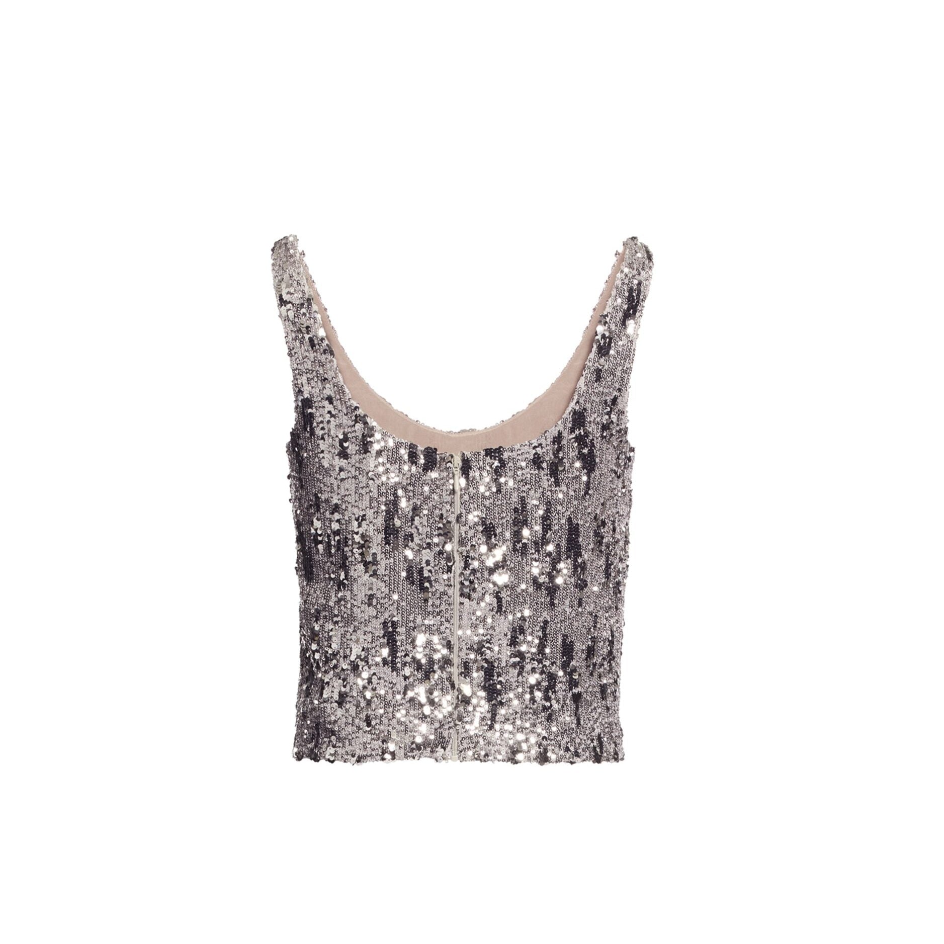 Silver Scoop Neck Sequined Top