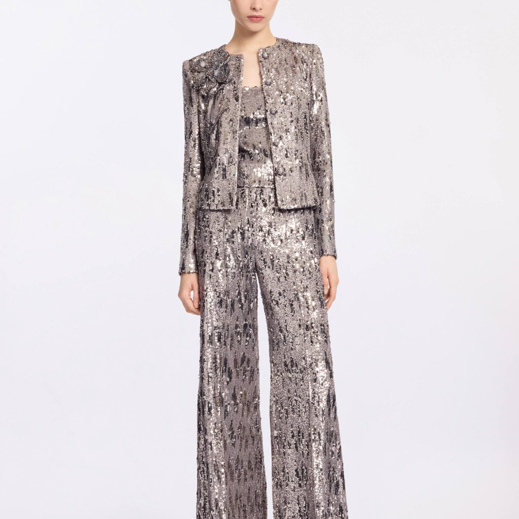 Silver Scoop Neck Sequined Top