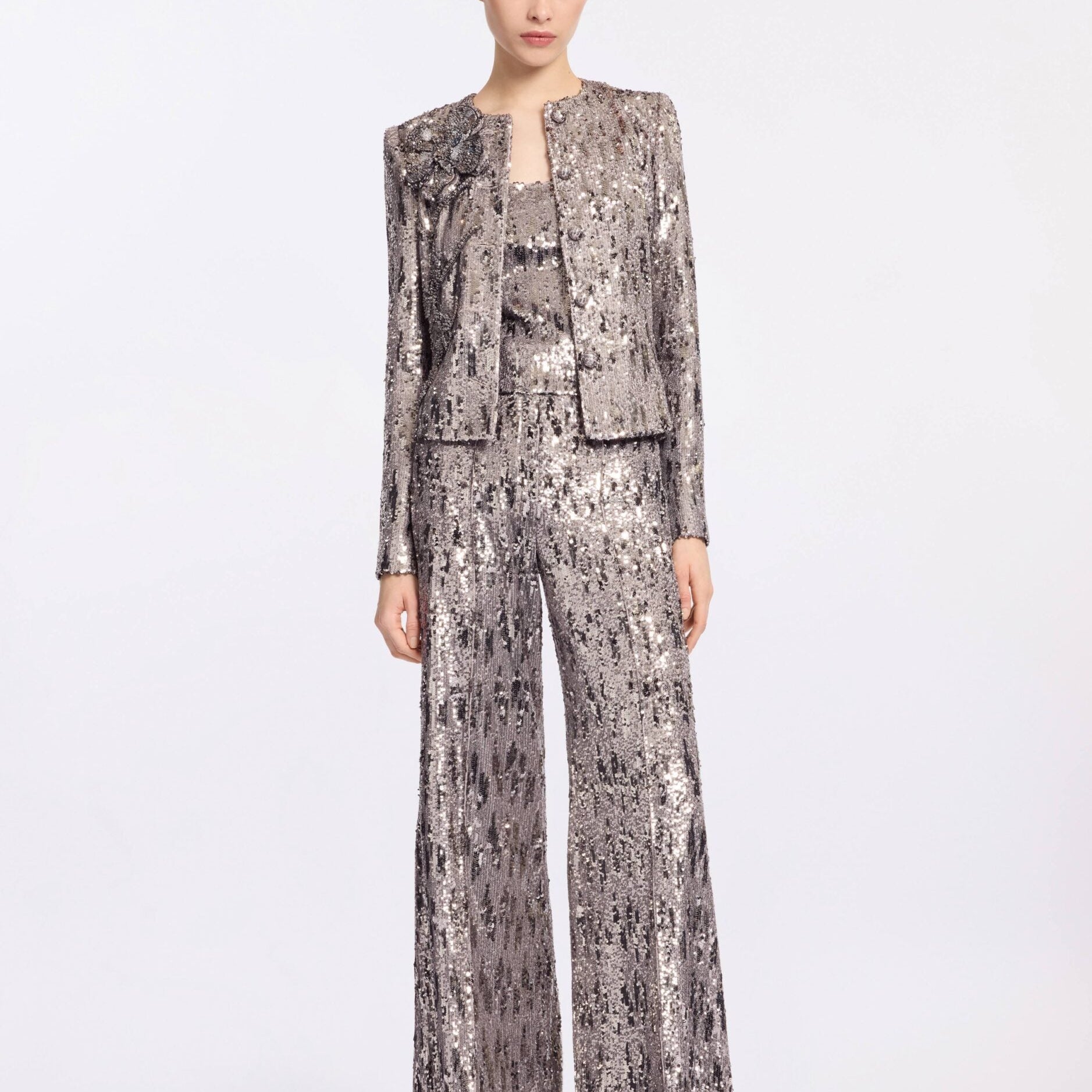 Silver Scoop Neck Sequined Top