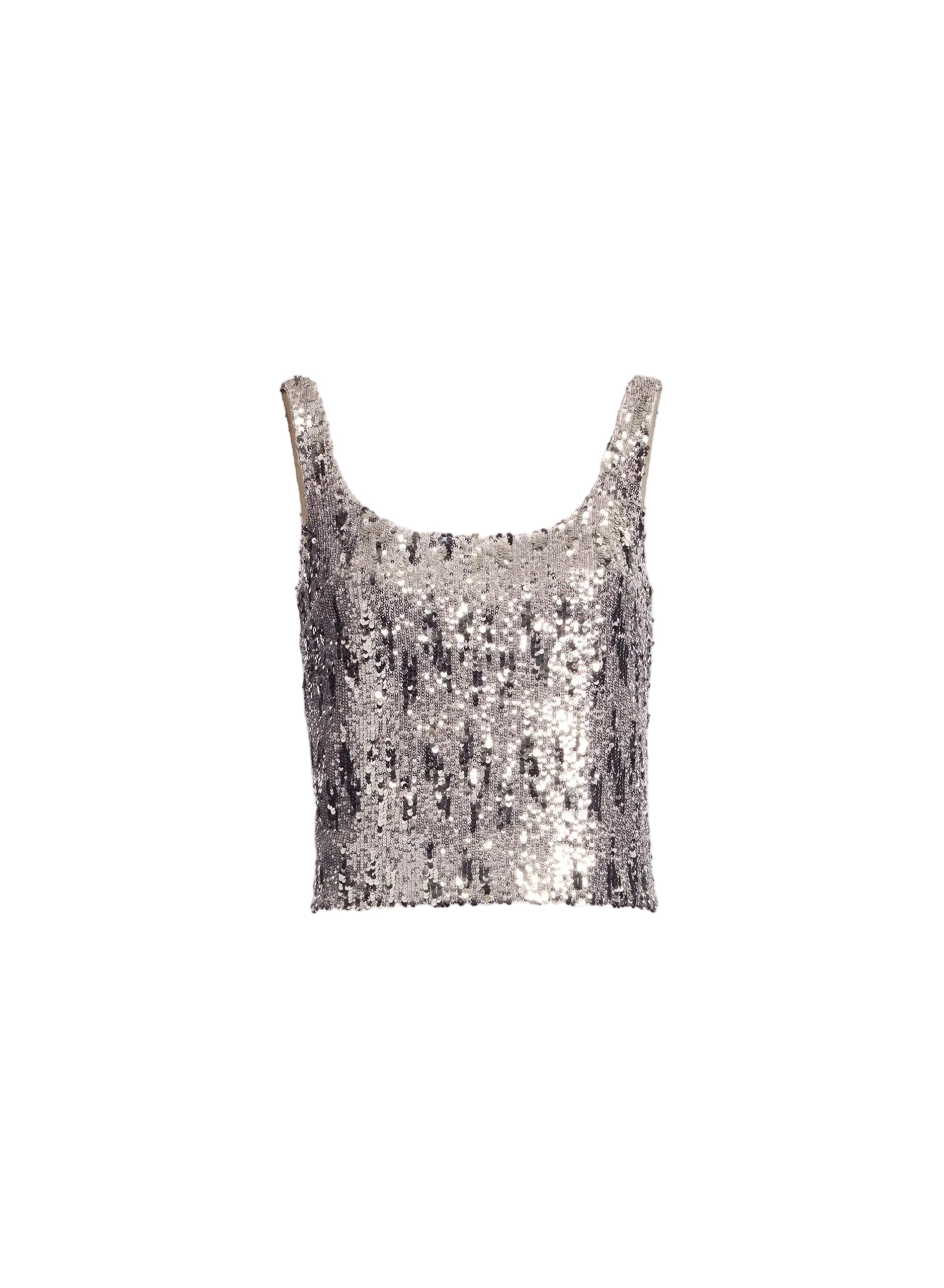 Silver Scoop Neck Sequined Top