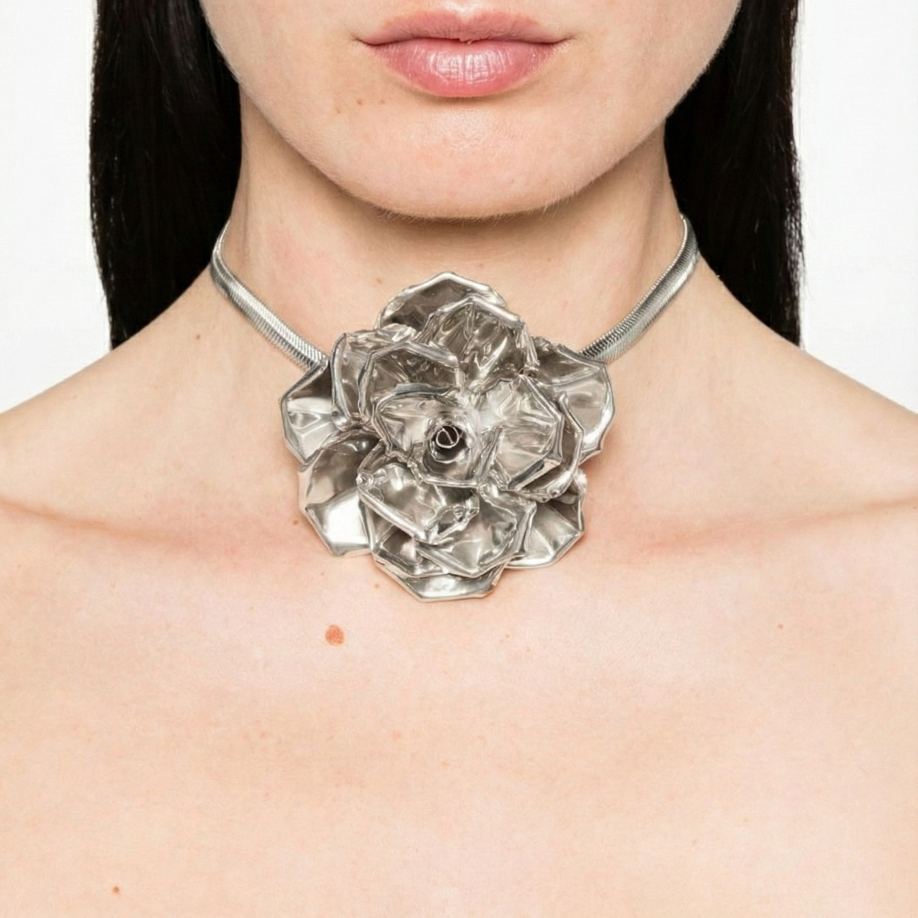 Silver-Plated Floral Choker Necklace