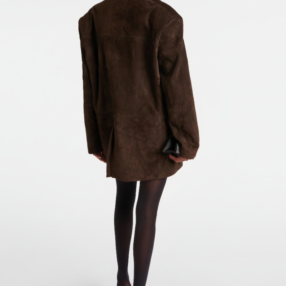 Brown Oversized Suede Leather Jacket