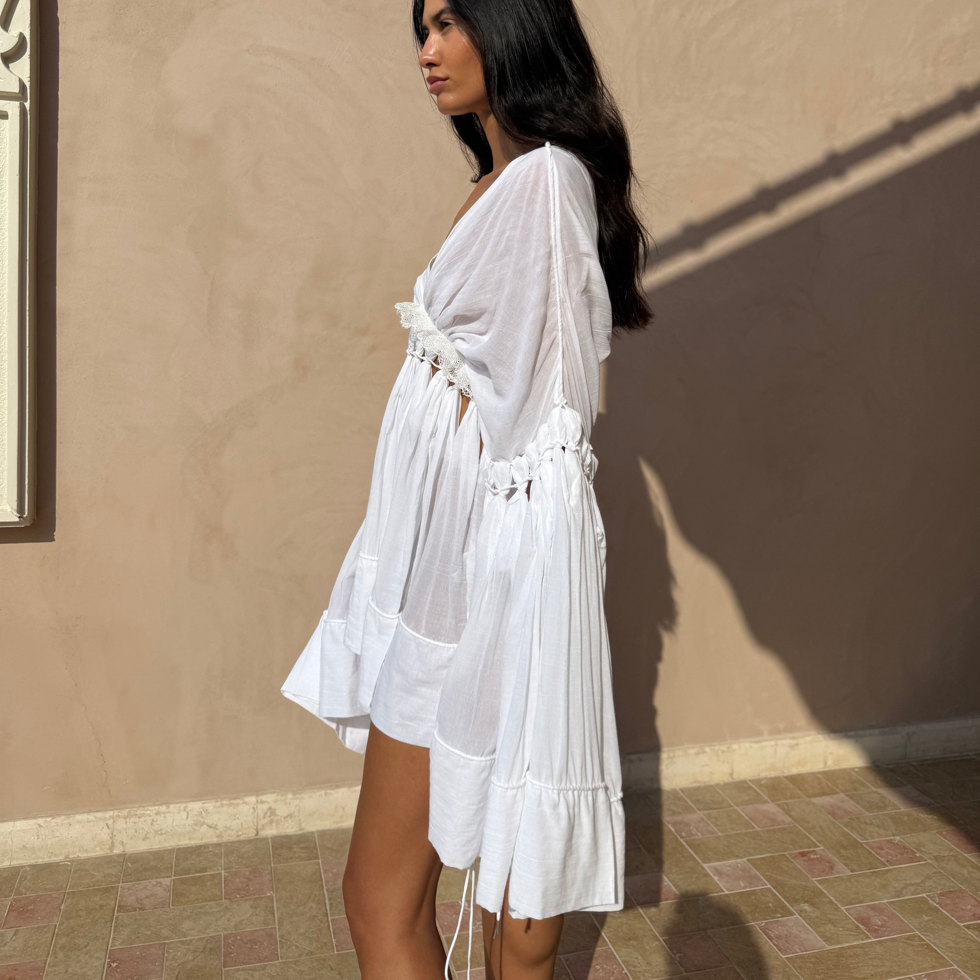 Fringe Cotton Muslin Mini Dress