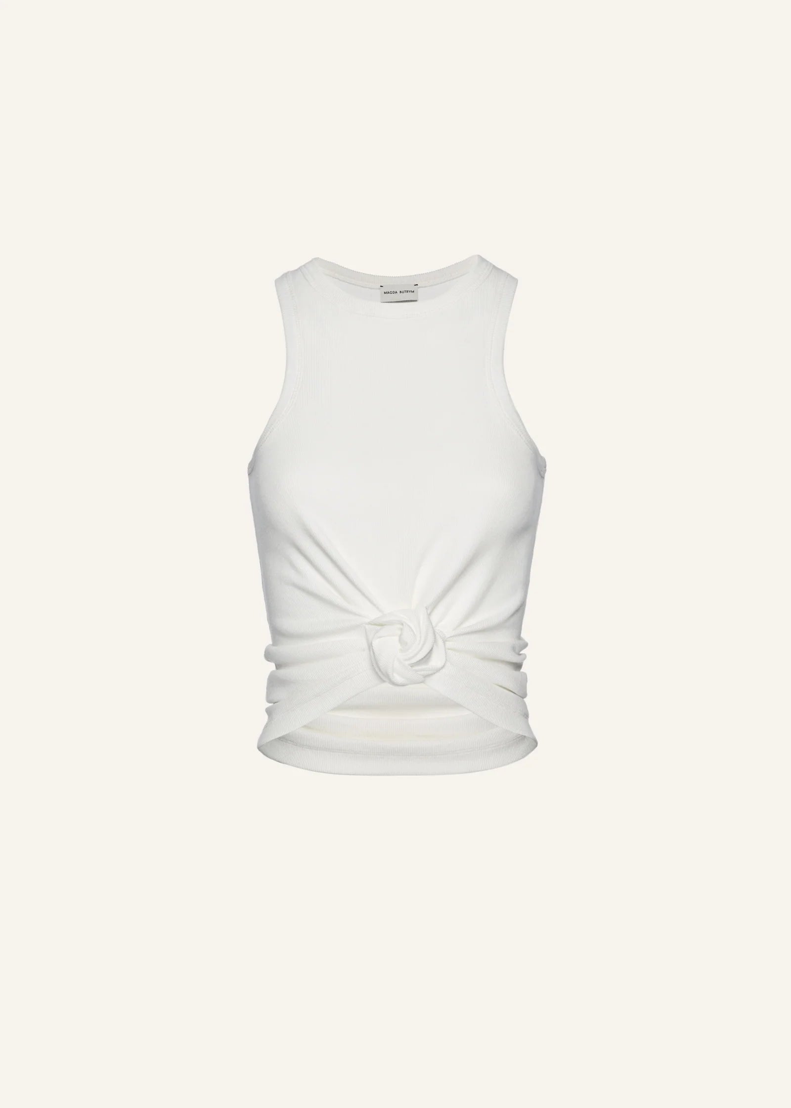 Knotted ribbed tank top in cream