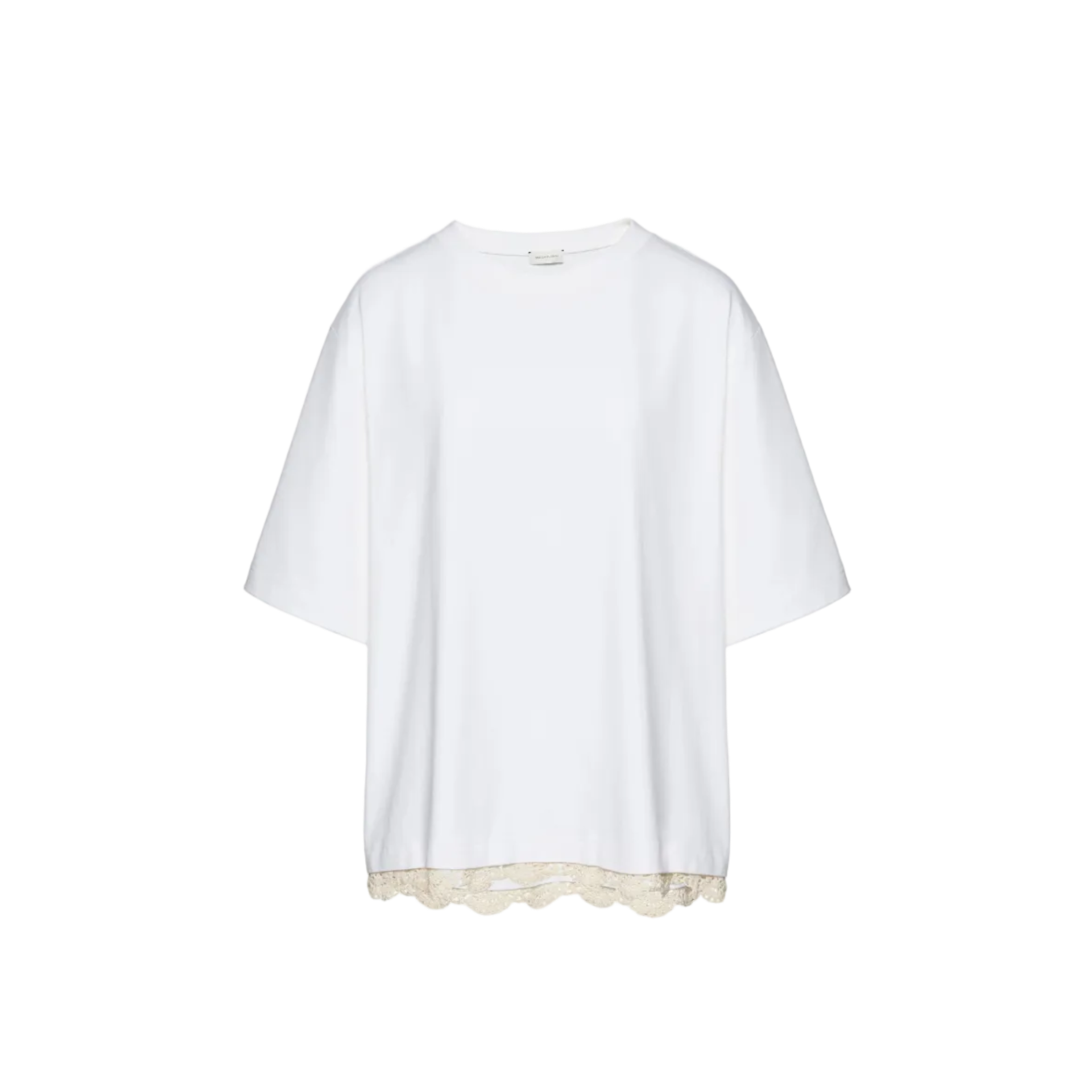 White Oversized Crochet-Hem T-Shirt