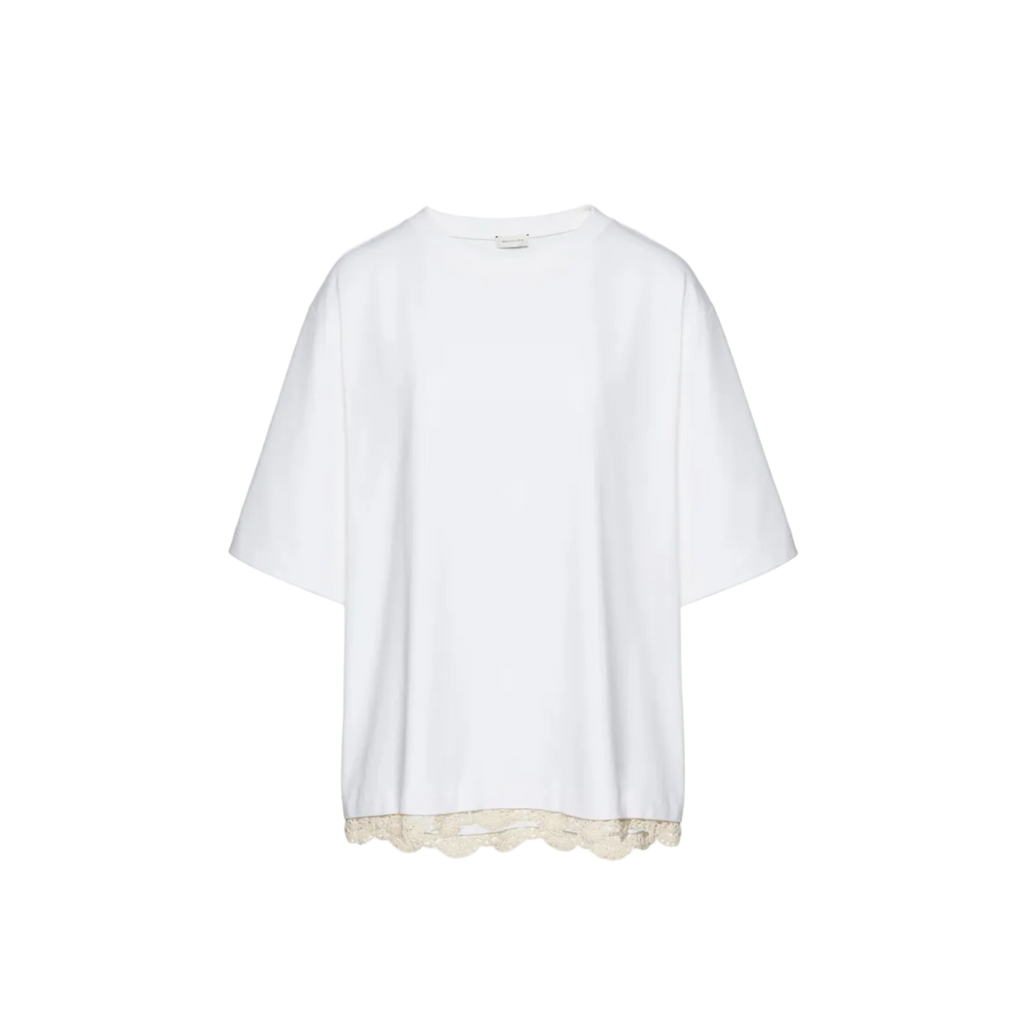 White Oversized Crochet-Hem T-Shirt