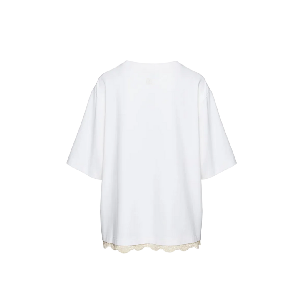 White Oversized Crochet-Hem T-Shirt
