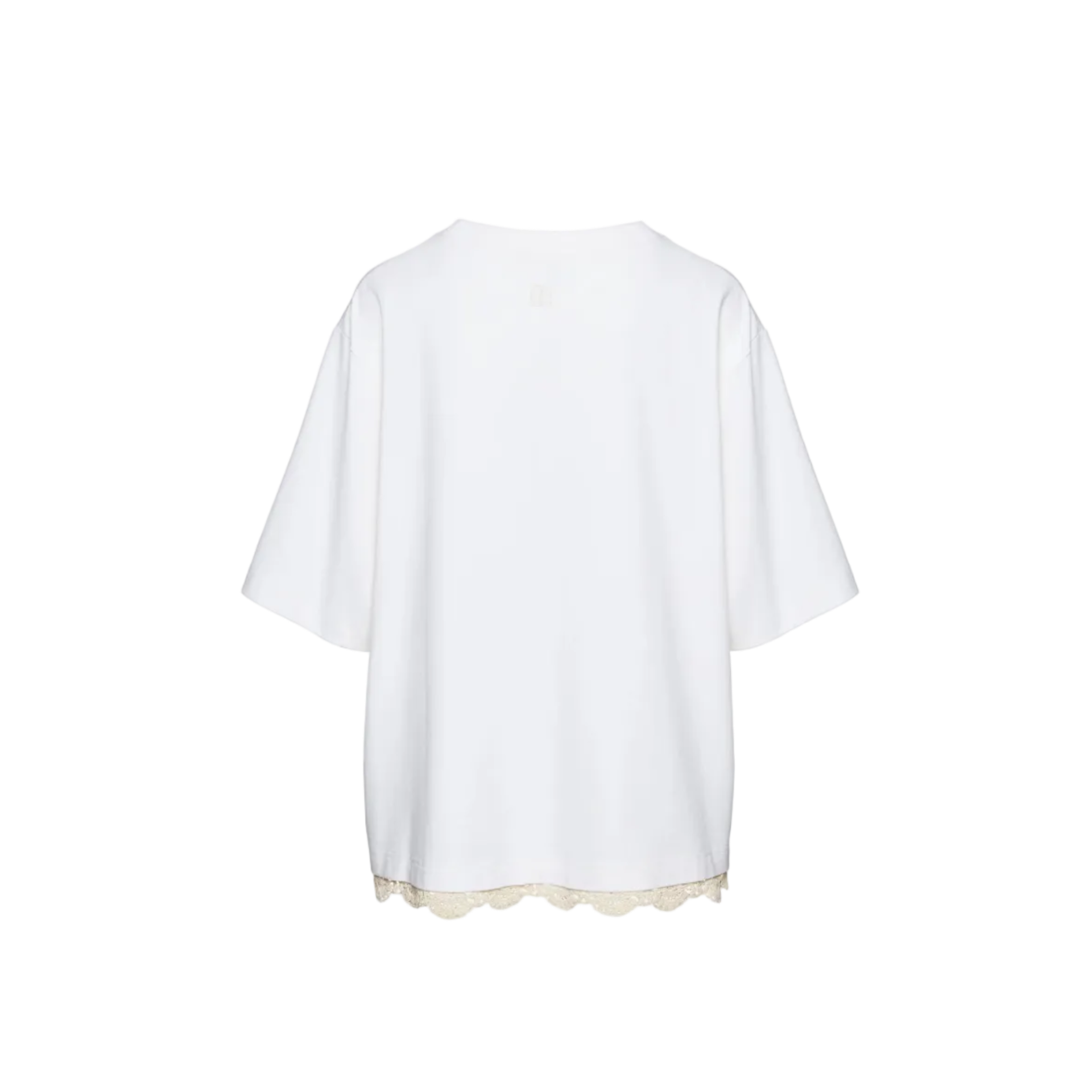 White Oversized Crochet-Hem T-Shirt
