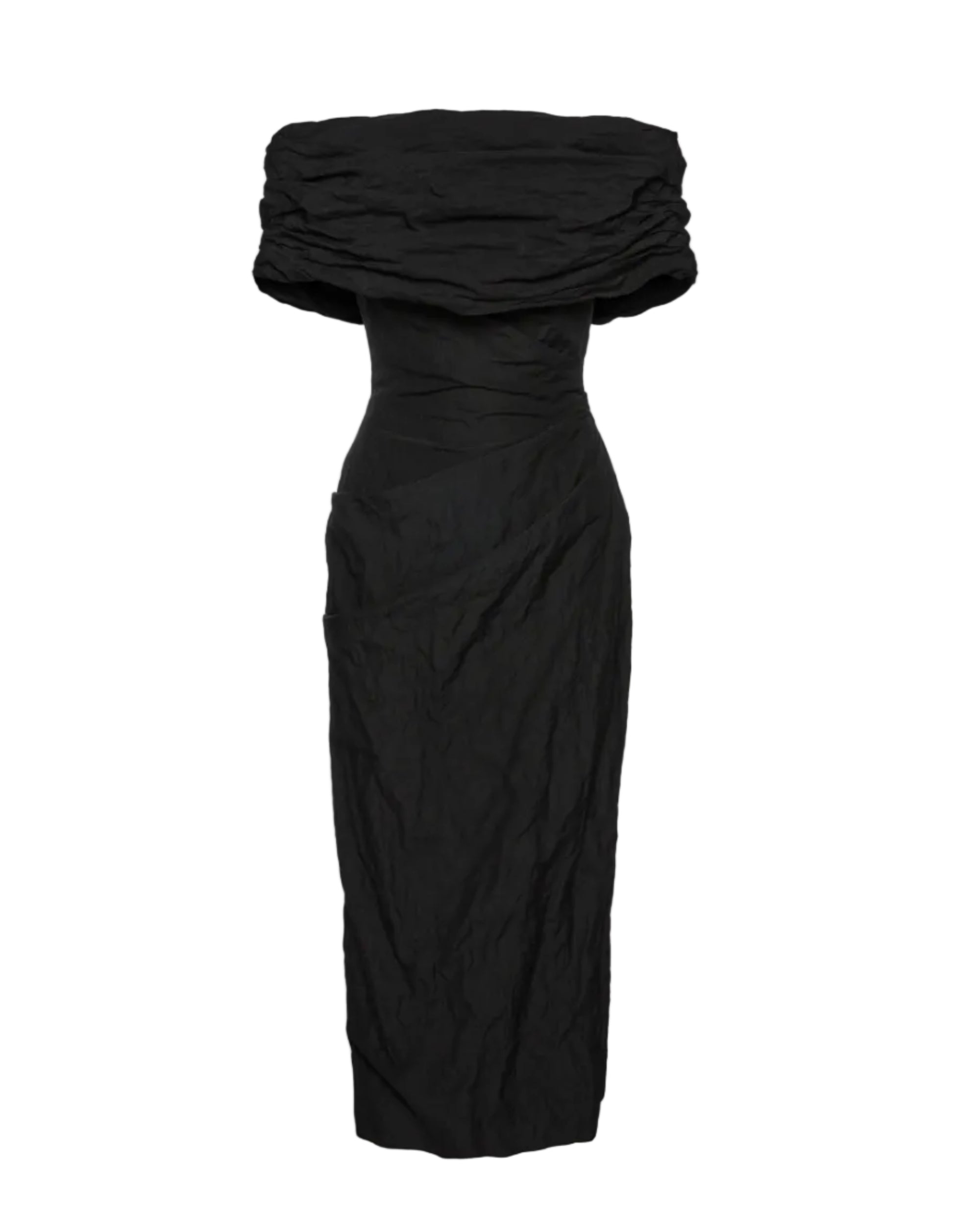Off-Shoulder Draped Midi Dress