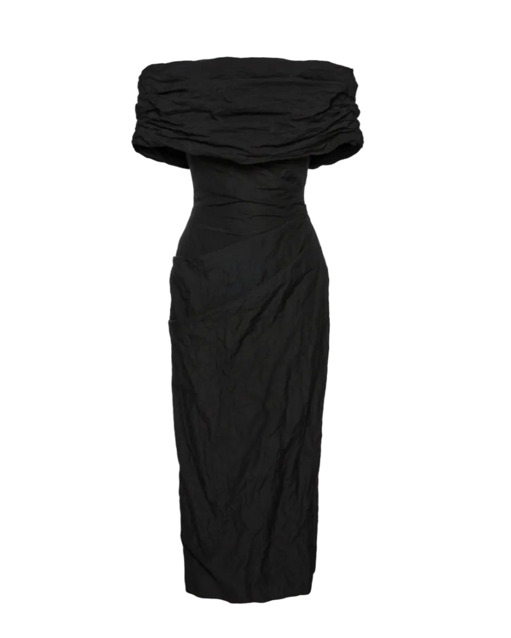 Off-Shoulder Draped Midi Dress