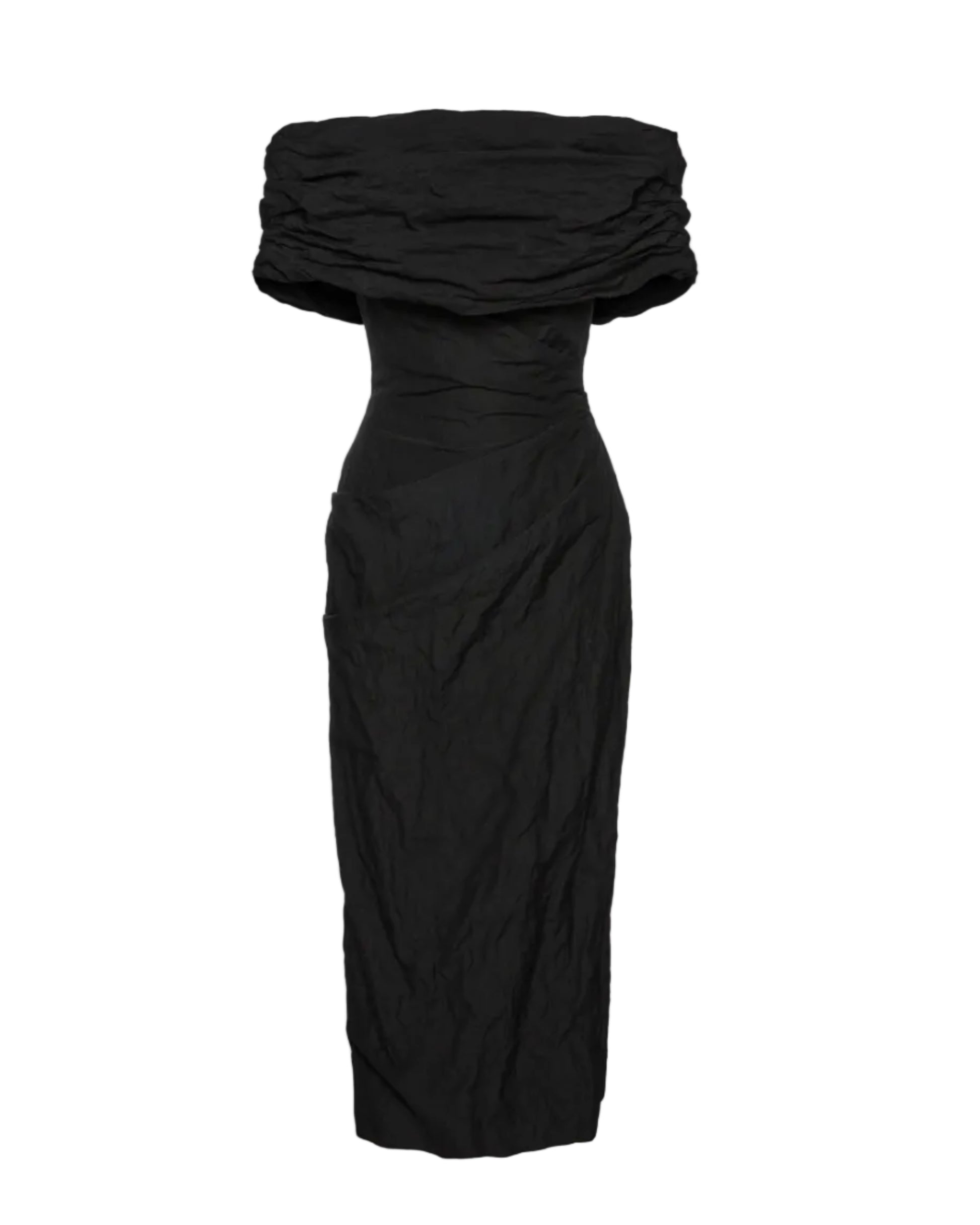 Off-Shoulder Draped Midi Dress