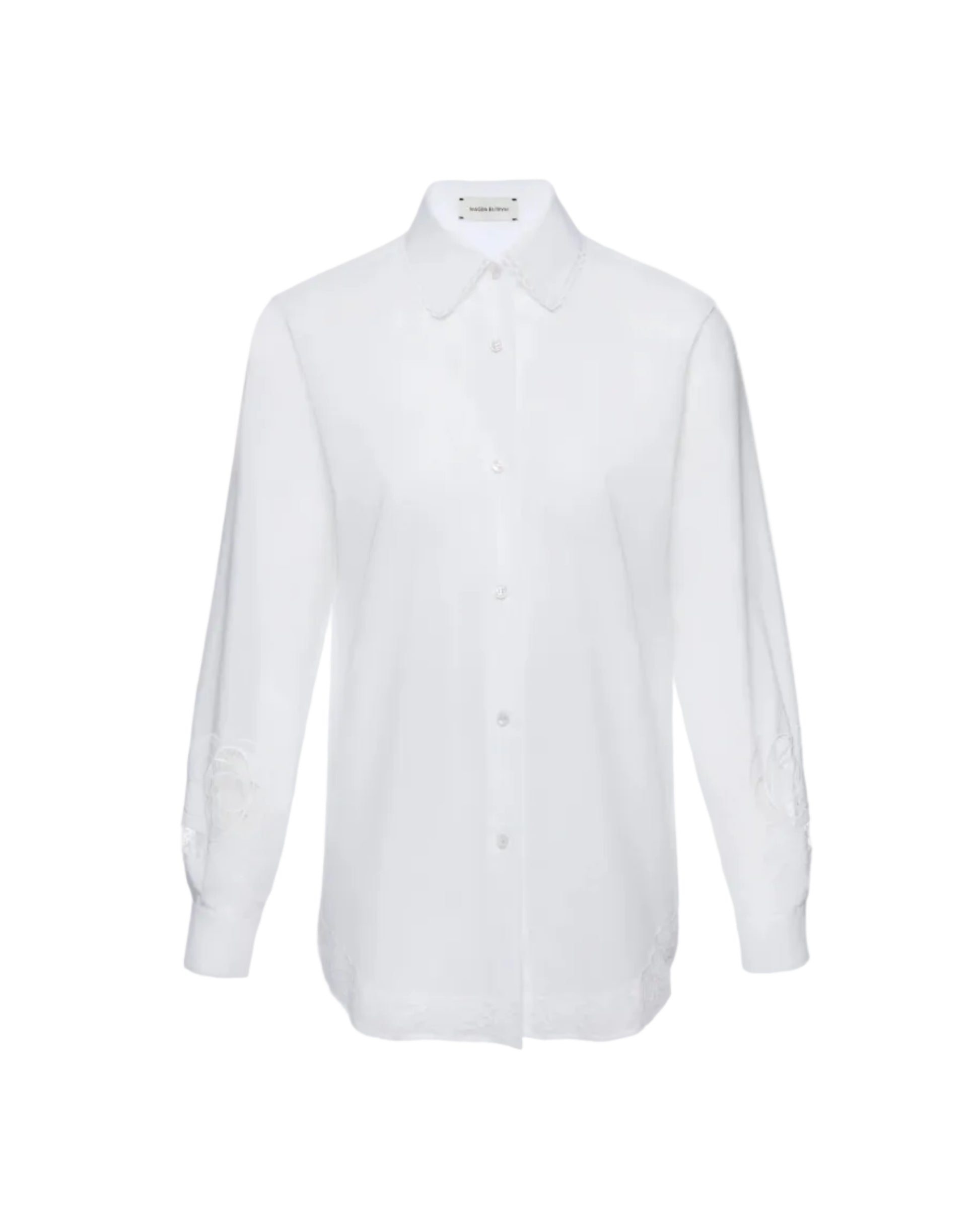 Embroidered Sleeves Lace-Trimmed Shirt