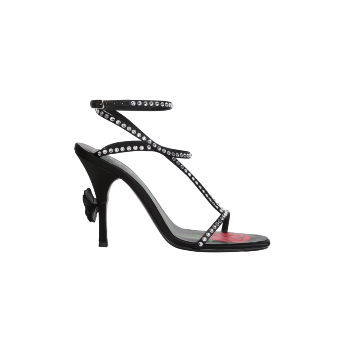 Floral-Appliquéd Crystal-Embellished Satin Sandals