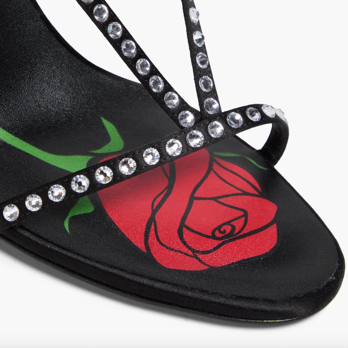 Floral-Appliquéd Crystal-Embellished Satin Sandals