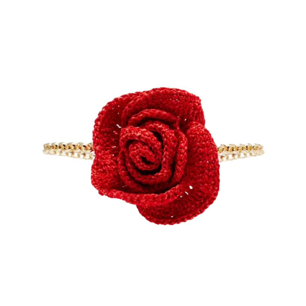 Gold Crochet Floral-Appliqué Gold-Plated Necklace