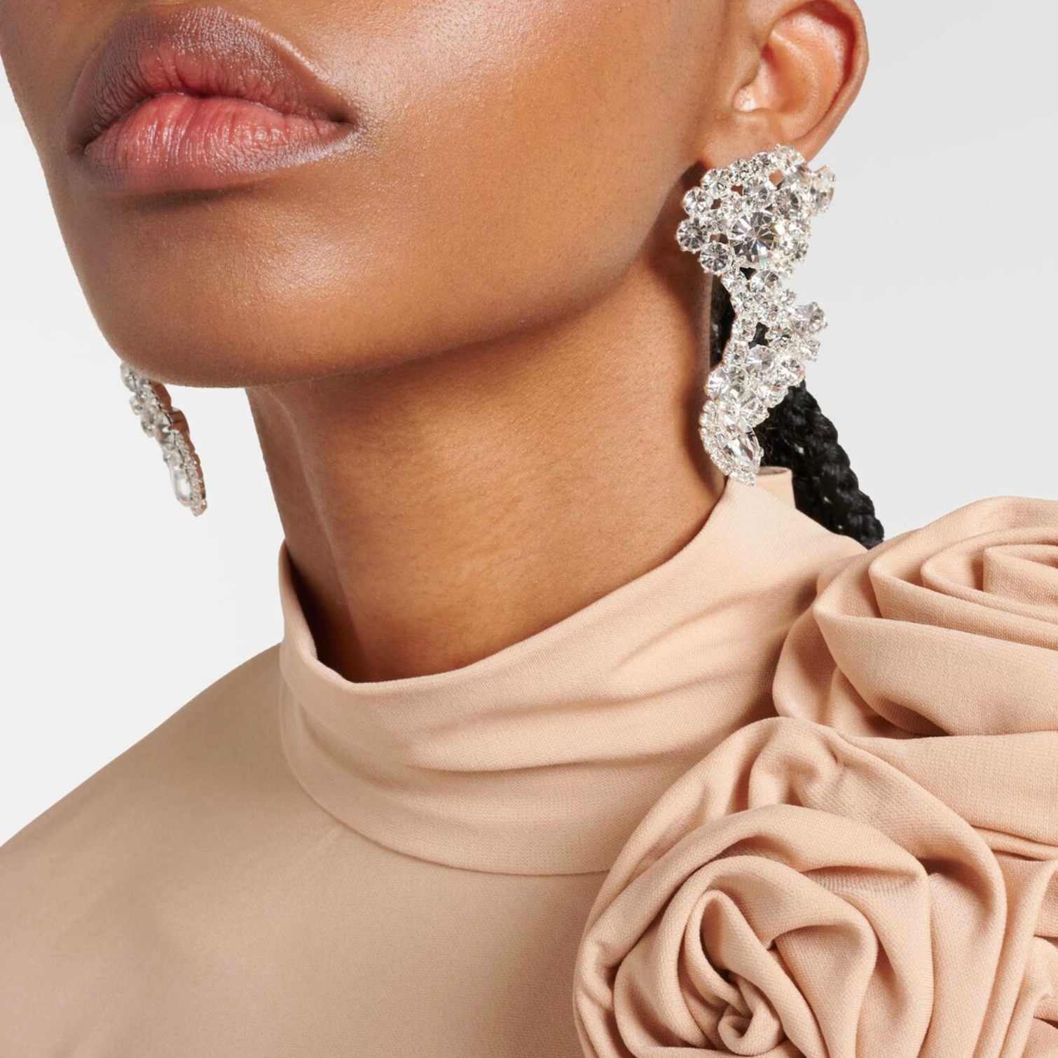 Silver Crystal-Embellished Drop Earrings