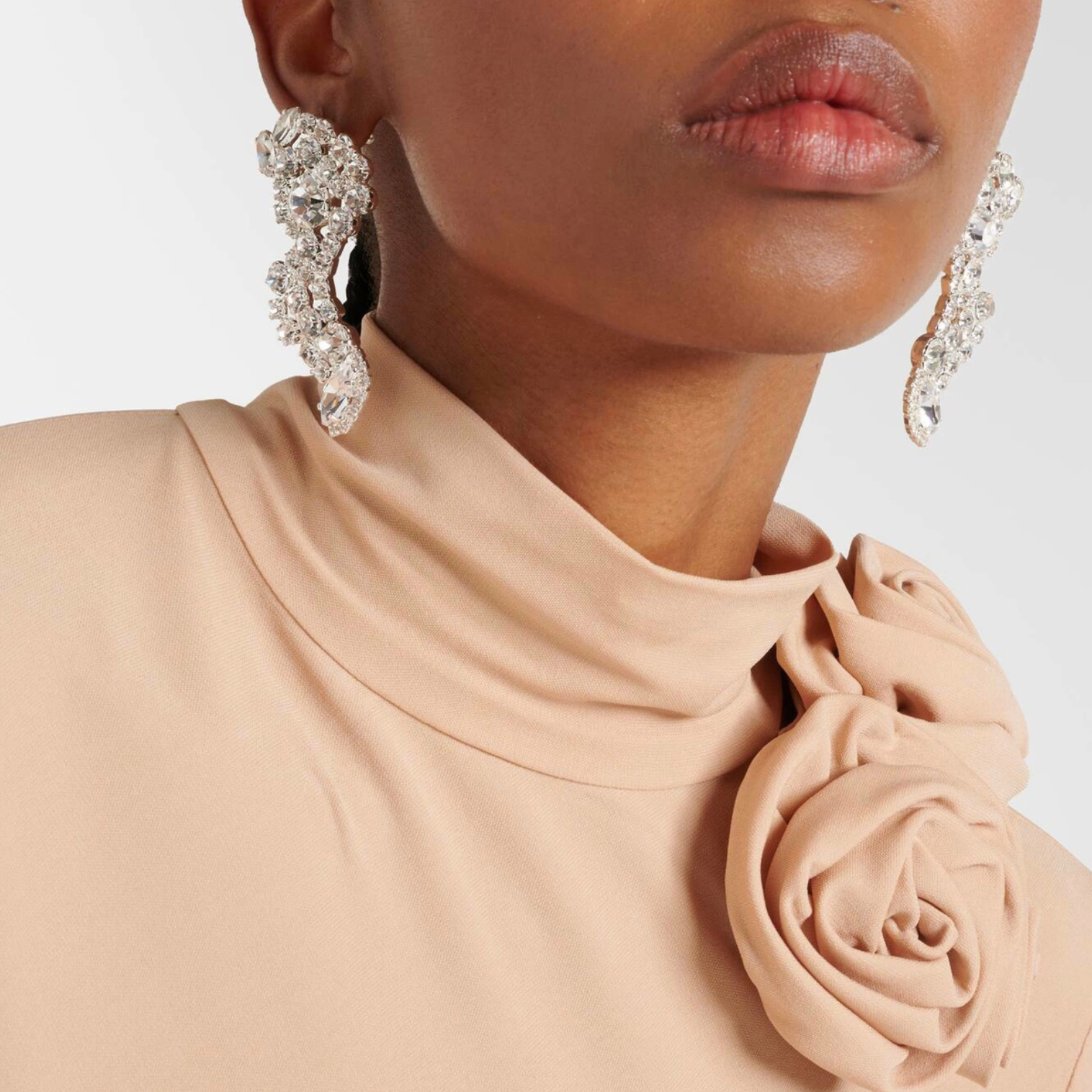 Silver Crystal-Embellished Drop Earrings