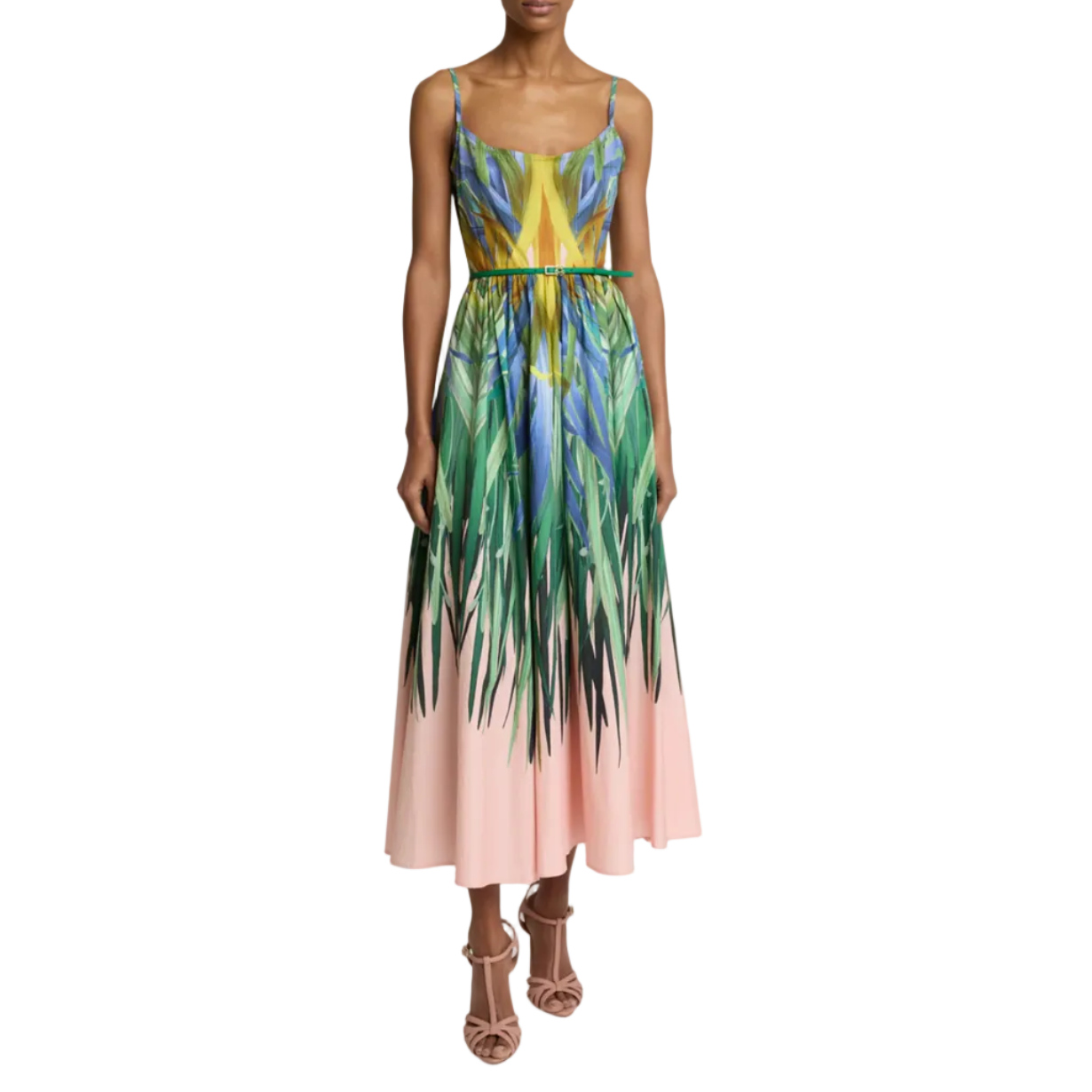 Printed Cotton Low-Back Midi Dress