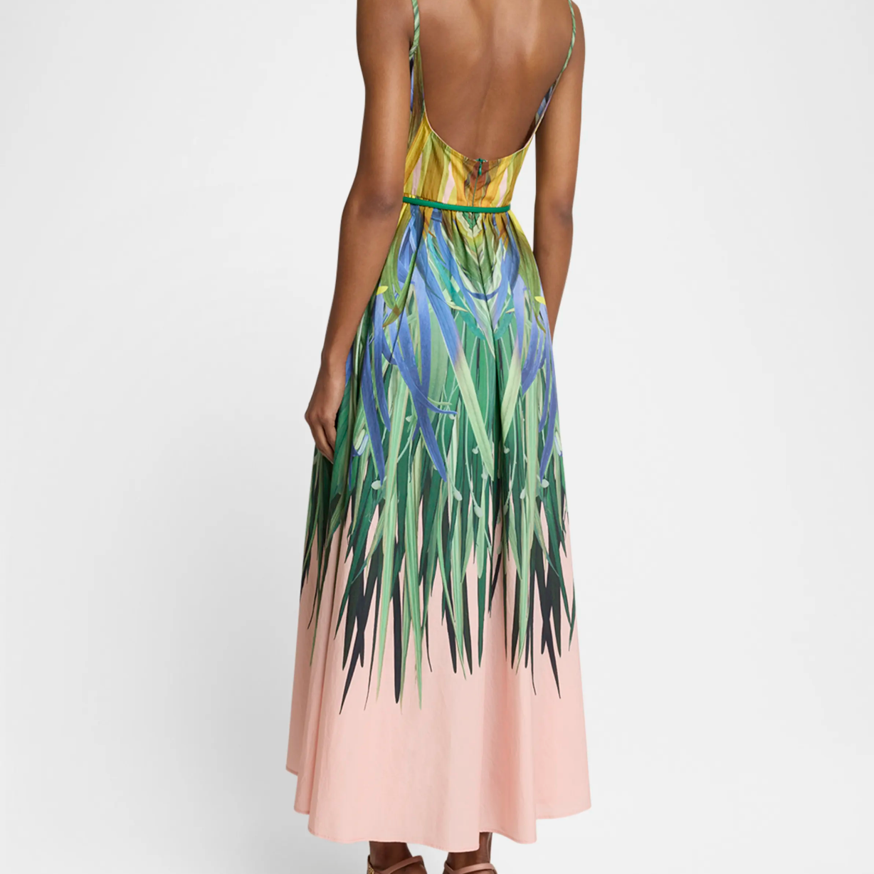 Printed Cotton Low-Back Midi Dress