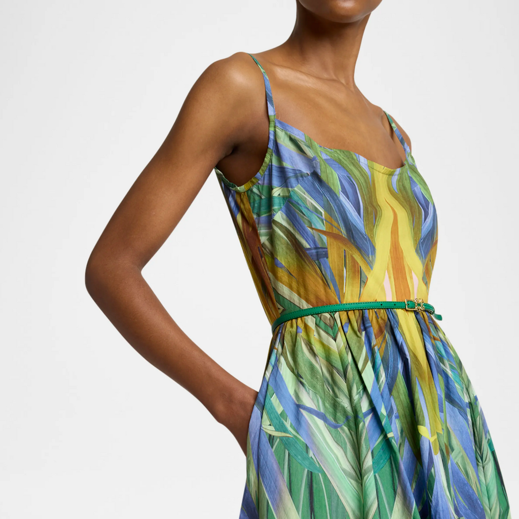 Printed Cotton Low-Back Midi Dress