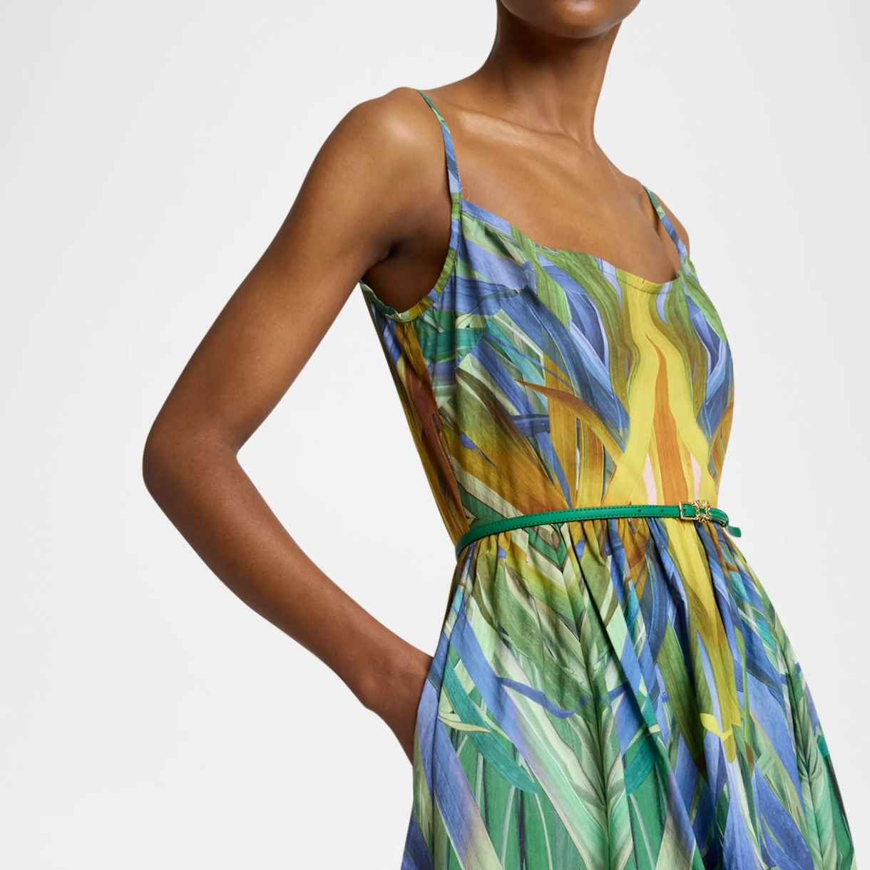 Printed Cotton Low-Back Midi Dress