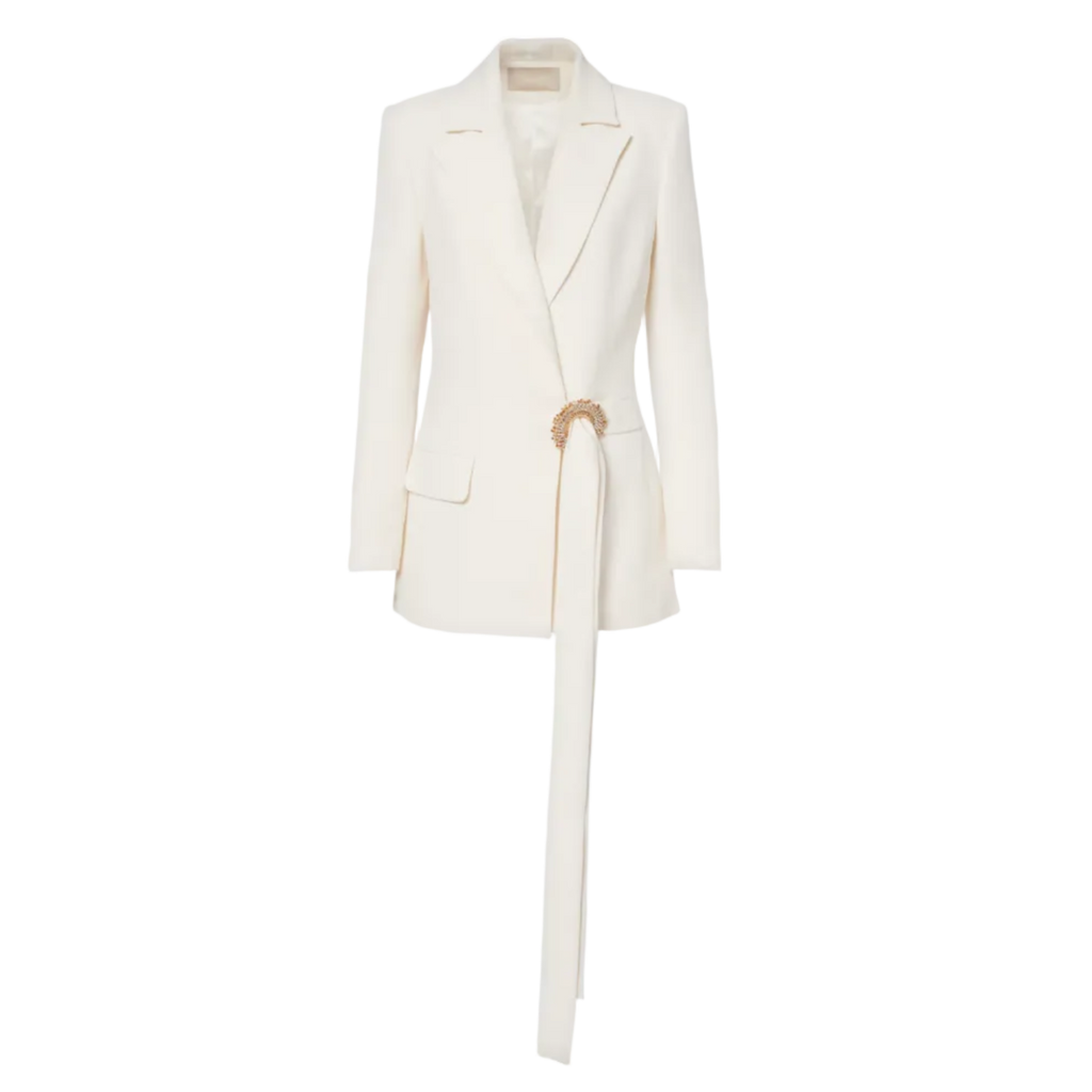 Crystal-Embellished Cady Wrap Blazer