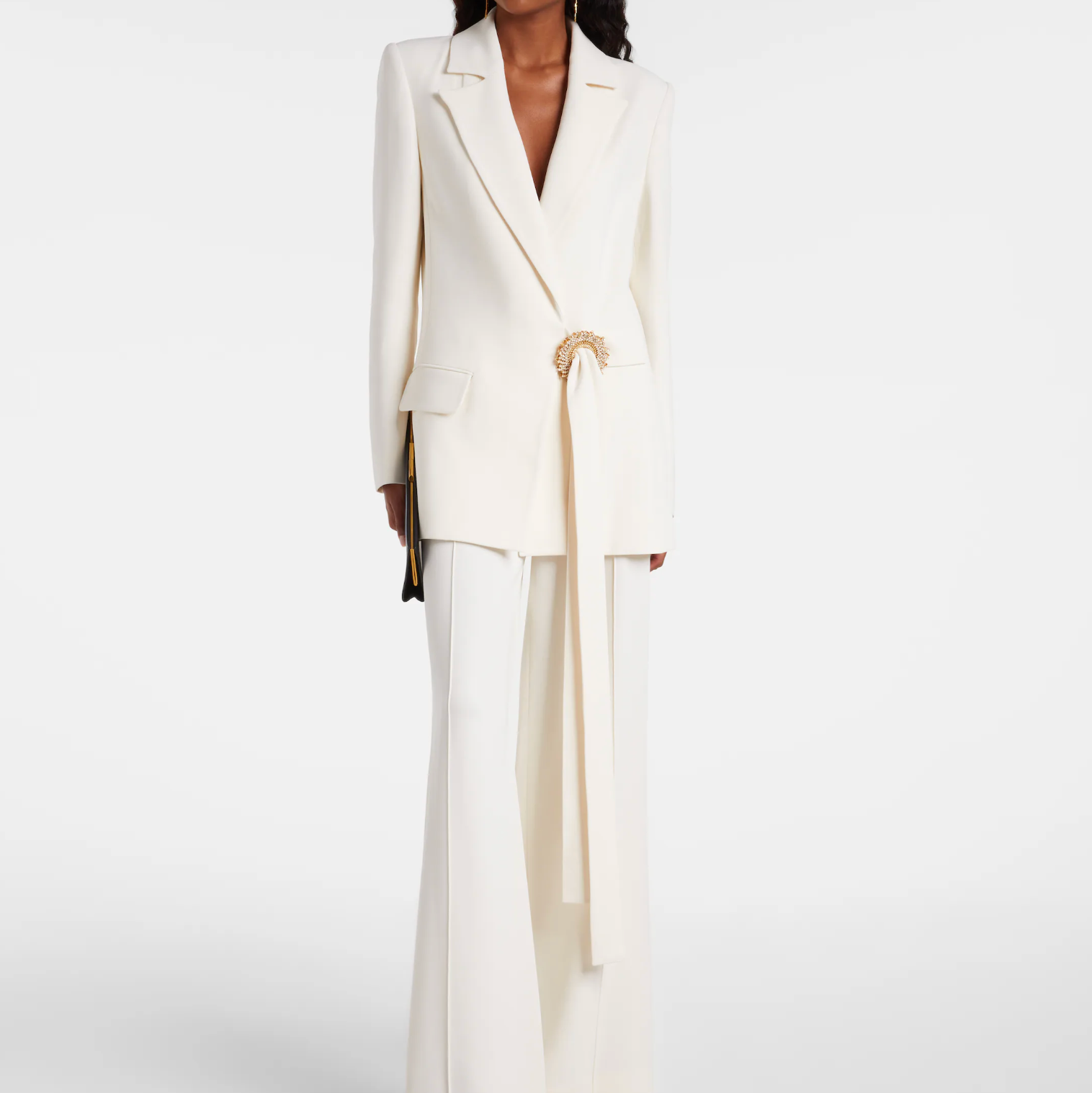 Crystal-Embellished Cady Wrap Blazer