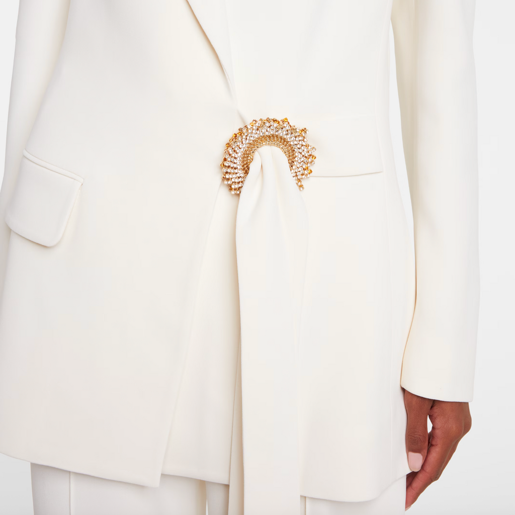 Crystal-Embellished Cady Wrap Blazer