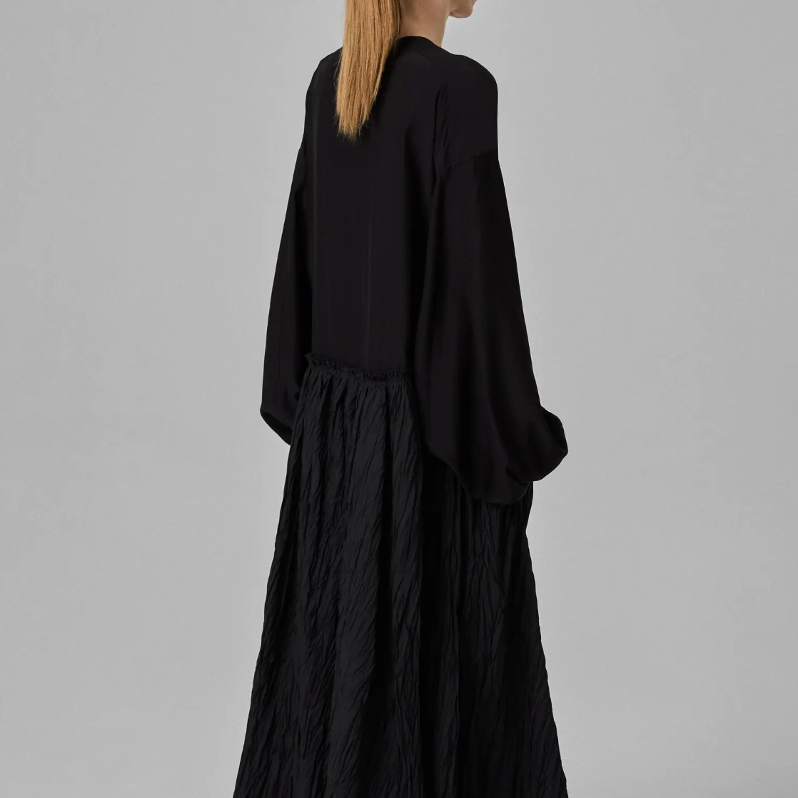 Plissé Wrap Long-Sleeve Dress