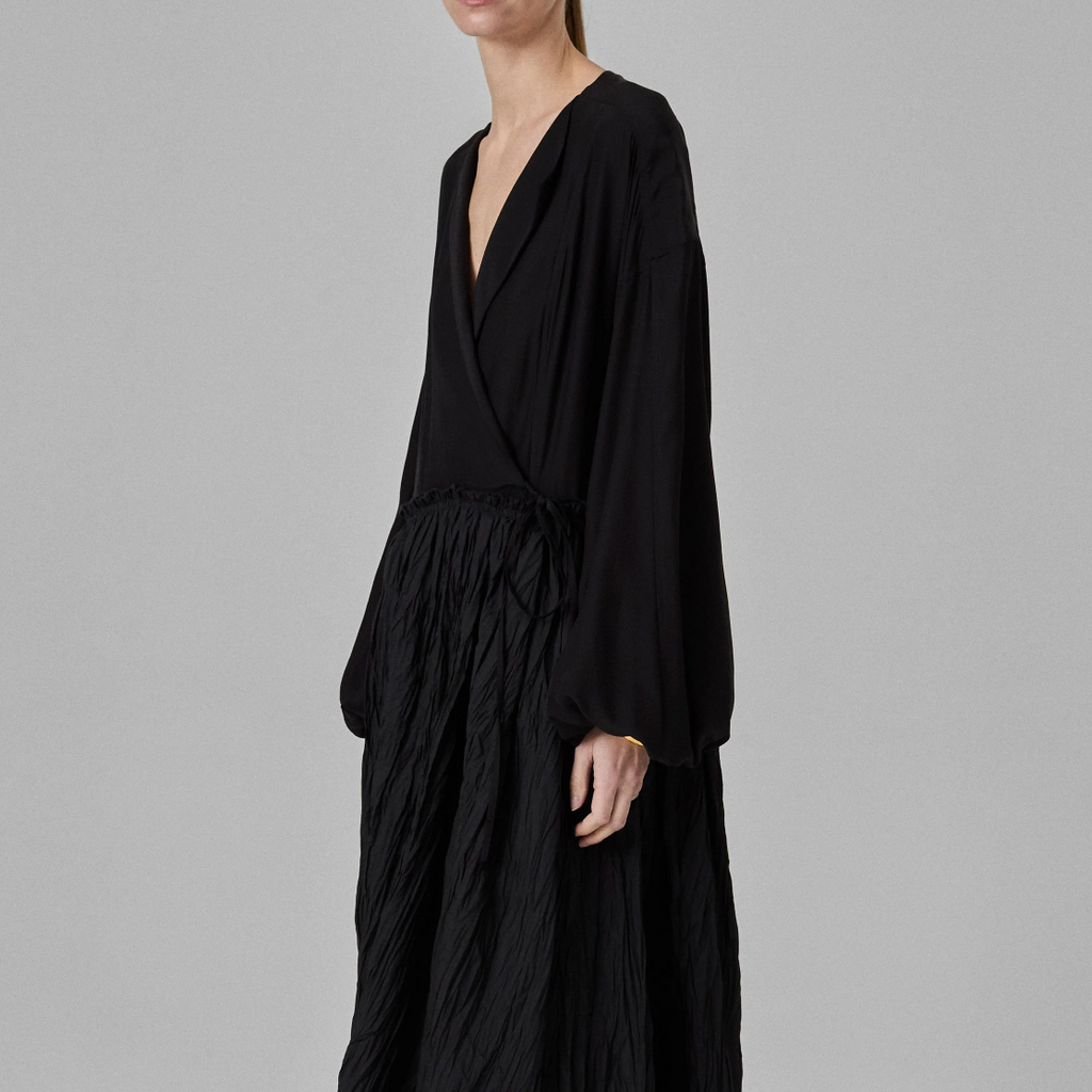 Plissé Wrap Long-Sleeve Dress